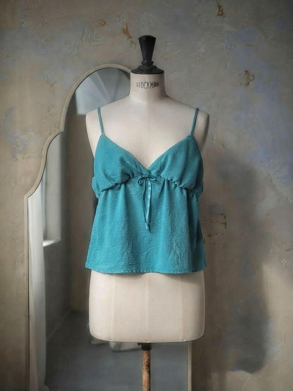 No Boundaries Teal Spaghetti-Strap Cami with Front Tie
